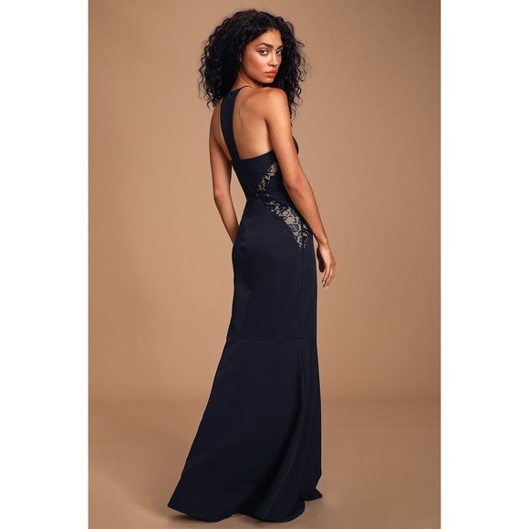 LULUS GIAVANNA NAVY BLUE LACE MERMAID MAXI DRESS - Picture 3 of 7